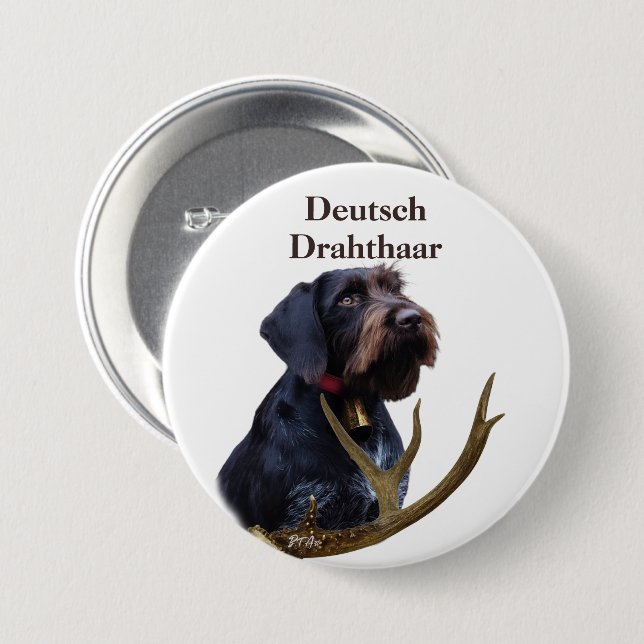 Badge Rond 7,6 Cm Pointeur À poils durs allemand (Devant & derrière)