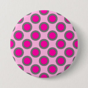 Badge Rond 7,6 Cm Points tournés, fuchsia, gris et rose