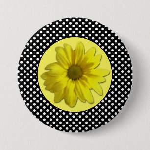 Badge Rond 7,6 Cm Pois noir et blanc de marguerite jaune