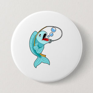 Badge Rond 7,6 Cm Poisson avec canne à pêche