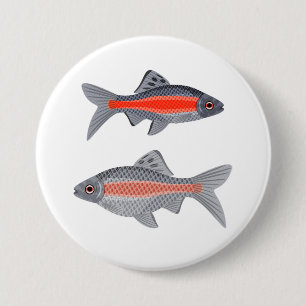 Badge Rond 7,6 Cm Poisson tropical barbu rouge et gris exotique aqua