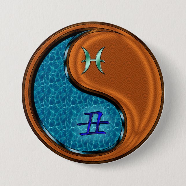 Badge Rond 7,6 Cm Poissons & Bœuf de Bois (Devant)