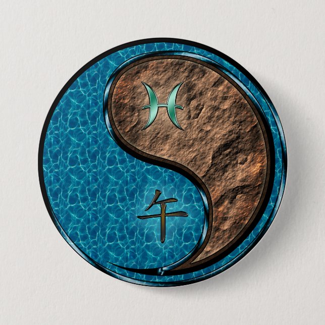 Badge Rond 7,6 Cm Poissons & Cheval de terre (Devant)