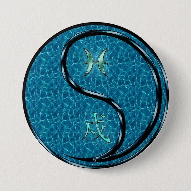 Badge Rond 7,6 Cm Poissons & Chien d'Eau (Devant)