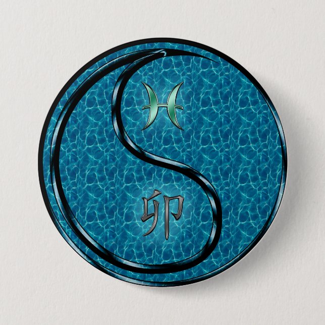 Badge Rond 7,6 Cm Poissons & Lapin d'eau (Devant)