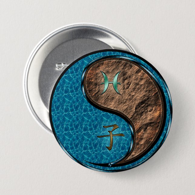 Badge Rond 7,6 Cm Poissons & Rat de terre (Devant & derrière)