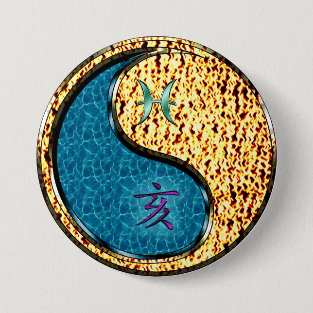 Badge Rond 7,6 Cm Poissons & Sanglier de Feu (Devant)