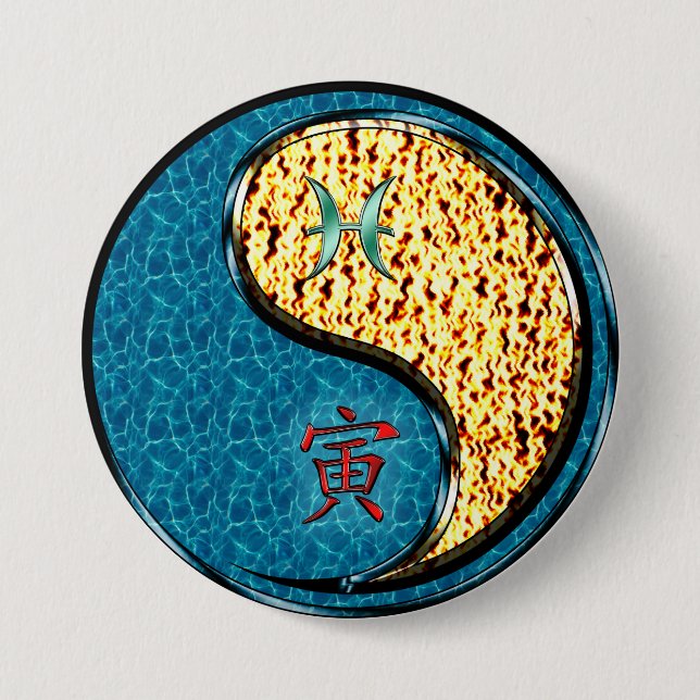 Badge Rond 7,6 Cm Poissons & Tigre de Feu (Devant)