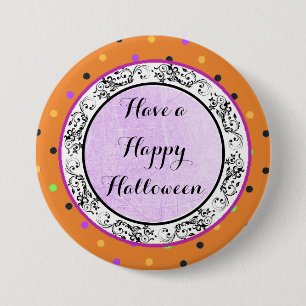 Badge Rond 7,6 Cm Polka Dot ont un joyeux bouton violet d'Halloween