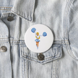 Badge Rond 7,6 Cm Pom-pom girl Avec Pom Pom Bleu