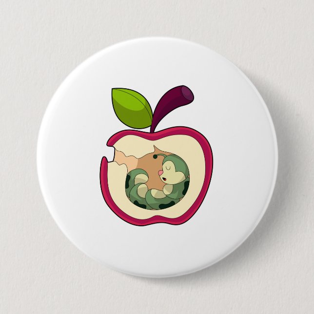 Badge Rond 7,6 Cm Pomme à bec à chenille (Devant)