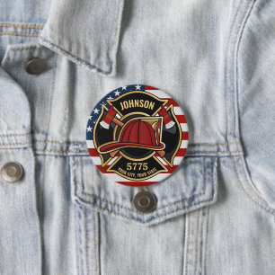 Badge Rond 7,6 Cm Pompier Secourt incendie Département USA Drapeau 