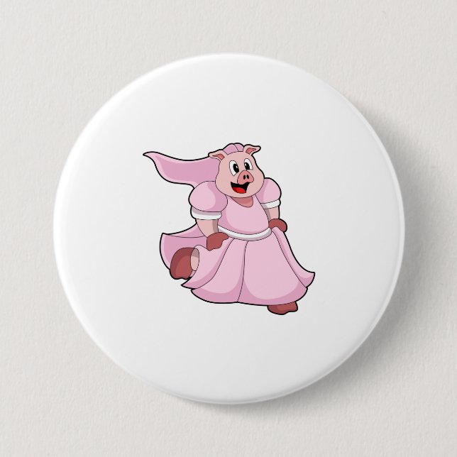 Badge Rond 7,6 Cm Porc en mariée avec robe de mariée (Devant)