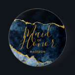 Badge Rond 7,6 Cm Porte d'agate bleu et or de la marine Marbre d'hon<br><div class="desc">Marine Blue & Gold Foil Aquarelle Marbre Agate Gilded Geode Design,  avec polices Moderne et Script. Bouton tendance et chic Mariage Maid of Honor ! ~ Regardez ma boutique pour voir l'ensemble de la suite mariage pour ce design!</div>