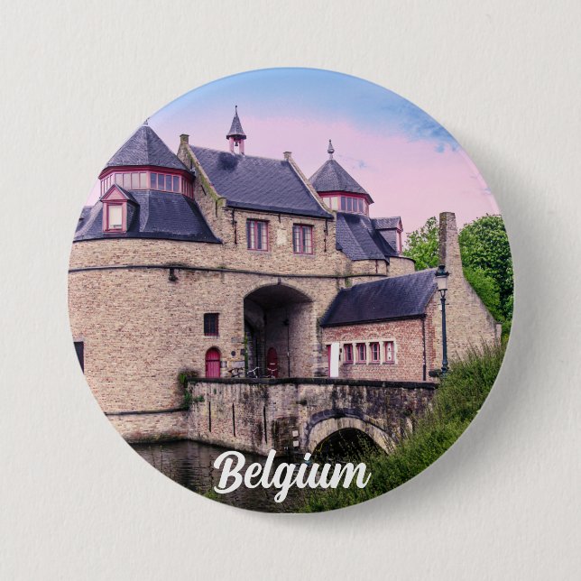 Badge Rond 7,6 Cm Porte historique de la ville à Bruges (Devant)