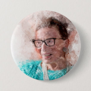 Badge Rond 7,6 Cm Portrait aquarelle de Ruth Bader Ginsburg souriant