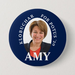 Badge Rond 7,6 Cm Portrait d'Amy Klobuchar dans bleu et blanc