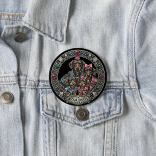Badge Rond 7,6 Cm Portrait de famille de Dachshund déchaînés