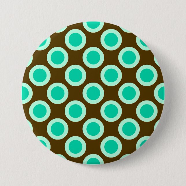 Badge Rond 7,6 Cm Pots cerclés rétro, marron et turquoise (Devant)