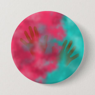 Badge Rond 7,6 Cm Poudre et mains Holi Hai turquoise et rose