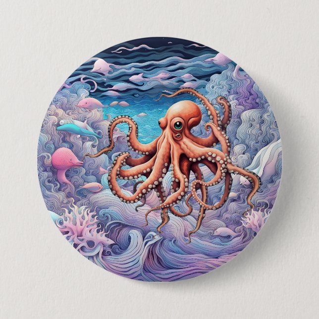 Badge Rond 7,6 Cm poulpe (Devant)