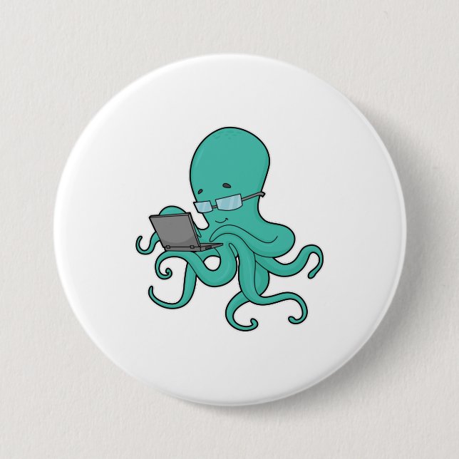 Badge Rond 7,6 Cm Poulpe Ordinateur portable (Devant)