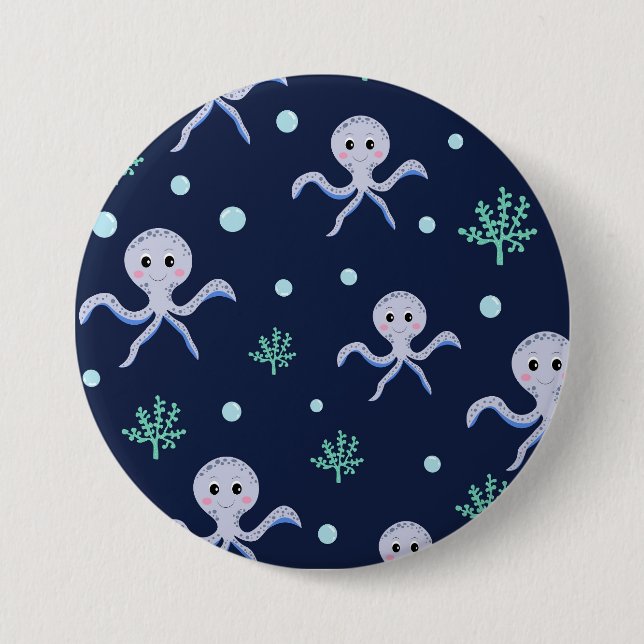 Badge Rond 7,6 Cm Poulpe sous la mer motif pour enfants (Devant)