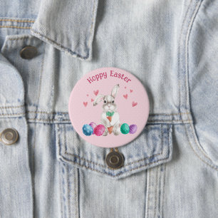 Badge Rond 7,6 Cm Poupée Pâques rose Pointe Lapin Lapin