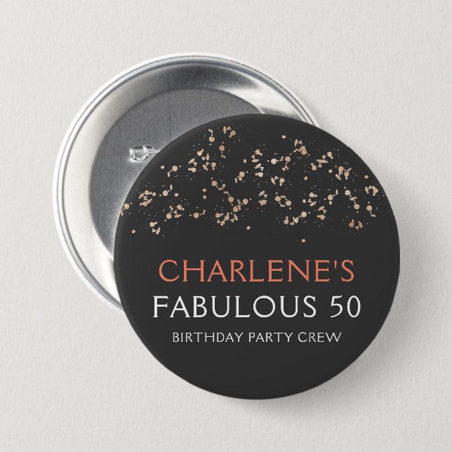 Badge Rond 7,6 Cm Poussière d'or sur Black Fabulous 50 fête d'annive (Devant & derrière)
