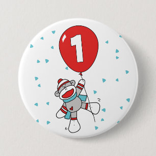 Badge Rond 7,6 Cm Premier anniversaire de Sock Monkey