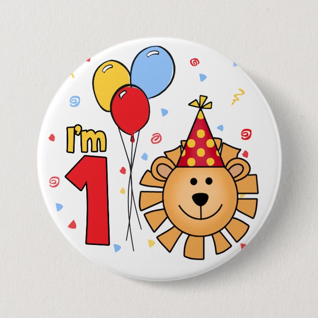Badge Rond 7,6 Cm Premier anniversaire du Lion Face (Devant)