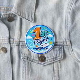 Badge Rond 7,6 Cm premier vol avion coloré souvenir