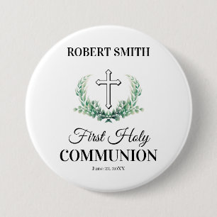 Badge Rond 7,6 Cm Première communion feuille verte