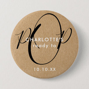 Badge Rond 7,6 Cm Prêt à faire éclater la Baby Shower Rustique Kraft