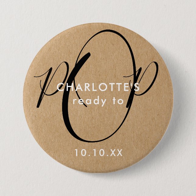 Badge Rond 7,6 Cm Prêt à sauter Baby Shower Rustique Kraft Chic Écri (Devant)