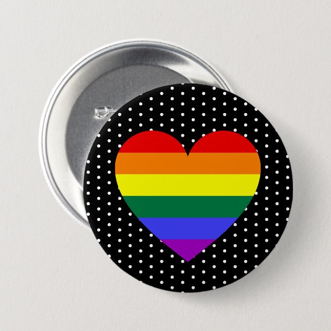 Badge Rond 7,6 Cm Pride LGBT Coeur arc-en-ciel (Devant & derrière)