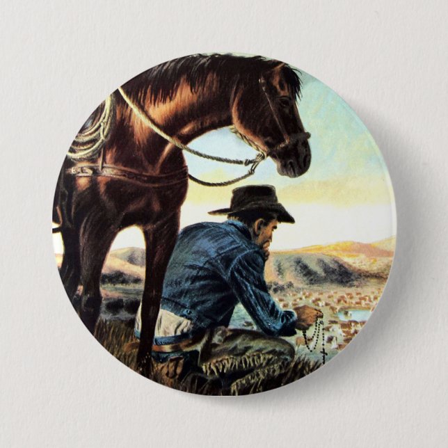 Badge Rond 7,6 Cm Prier Cowboy (Devant)