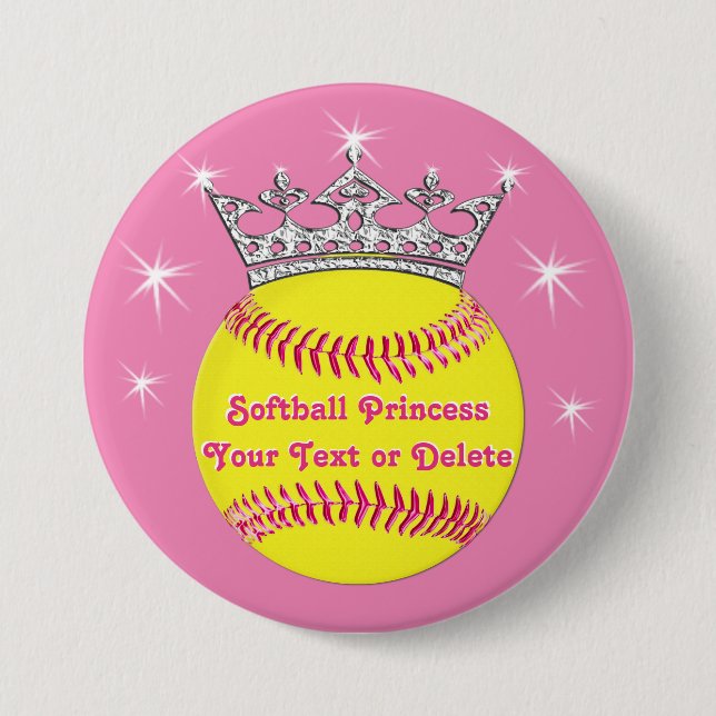 Badge Rond 7,6 Cm Princesse Pins Tiara, le base-ball, VOTRE TEXTE du (Devant)
