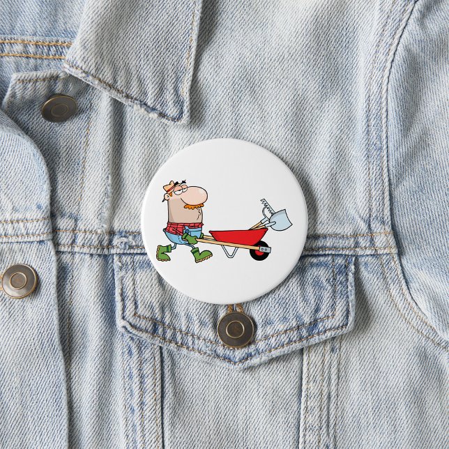 Badge Rond 7,6 Cm Producteur de dessin animé avec brouette et outils (Créateur téléchargé)