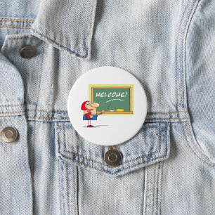 Badge Rond 7,6 Cm Professeur de dessin animé drôle Bienvenue au reto