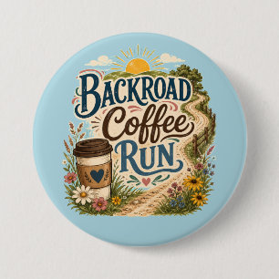 Badge Rond 7,6 Cm Promenade Café de Campagne au Lever du Soleil