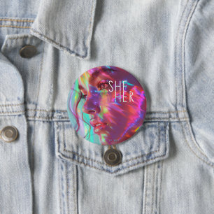 Badge Rond 7,6 Cm Prononononononononononosés sur le genre Elle/Son A
