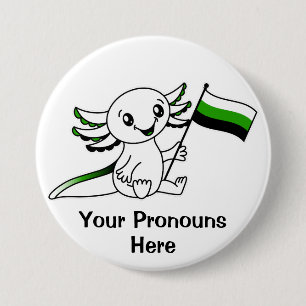 Badge Rond 7,6 Cm PRONONOUNS Cute Axolotl + Neutrois Pride Drapeau L