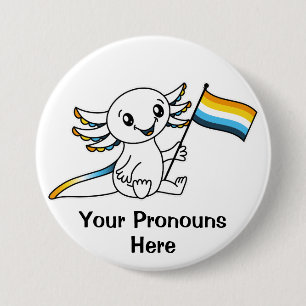 Badge Rond 7,6 Cm PRONONOUNS Joli Axolotl + AroAce Pride drapeau LGB