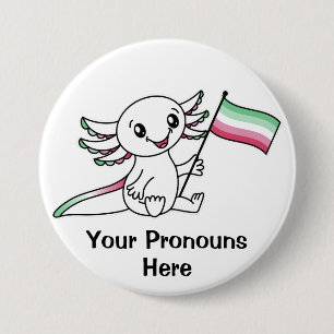 Badge Rond 7,6 Cm PRONONOUNS mignon Axolotl avec drapeau de fierté A