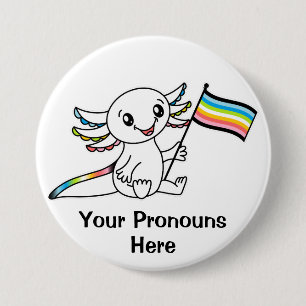 Badge Rond 7,6 Cm PRONONOUNS mignon Axolotl avec drapeau Queer Pride