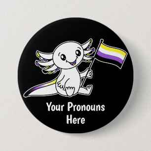 Badge Rond 7,6 Cm PRONONOUNS Symte Axolotl Non binaire Pride drapeau
