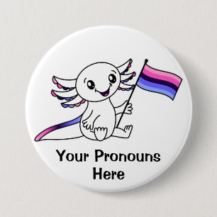 Badge Rond 7,6 Cm PRONONOUNS Symte Axolotl Omnisexual Pride drapeau