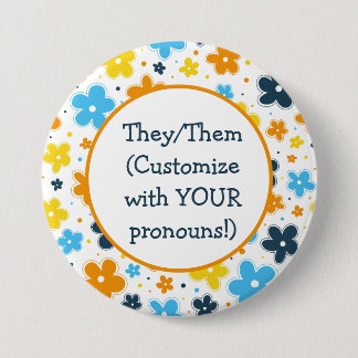 Badge Rond 7,6 Cm Pronouns AroAce Pride Fleurs Doodle LGBTQ+