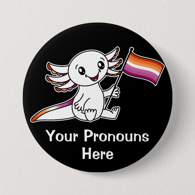 Badge Rond 7,6 Cm PRONOUNS mignon Axolotl avec drapeau de la fierté  (Devant)